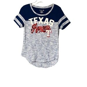 Texas Rangers 5th & Ocean New Era women’s Tee Medium Blue Glitter Logo Shirt
